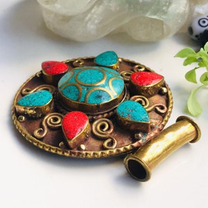 Afghan Turkoman Traditional Wedding Party Belly Dance İnlay Coral & Turquoise Stone Hand-e-Crafted Tribal Ethnic Tribal Vintage Pendant.#197