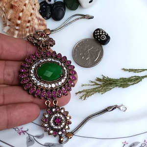 Turkish Authentic Ottoman Design Traditional Ethnic Tribal wedding Party Belly Dance with Ruby & Emerald and Zircon Stones Silver Bracelet.