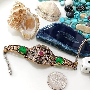 Turkish Authentic Ottoman Design Hurrem Sultan wedding Party Belly Dnace Silver with Bronz with Emerald and Ruby & Zircone Stones Bracelet.
