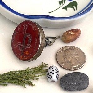 Afghan Turkoman Traditional Wedding Party Belly Dance Animal Shape on Carnelian Stone Hand-e-Crafted Tribal Ethnic Vintage Stamp Pendant. #3