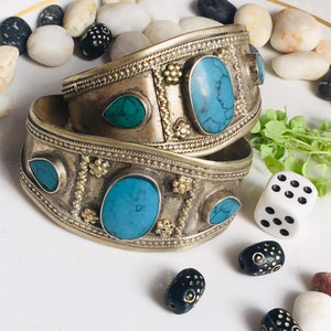 Afghanische Kuchi Traditionelle Hochzeit Party Bauchtanz Hand-e-Handarbeit Verarbeitung Vintage Ethno Tribal Kuchi Manschetten Vintage Armbänder Paar.#8