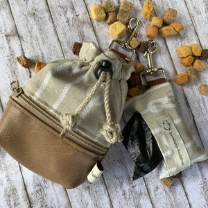 Handmade treat bag with matching poop bag dispenser