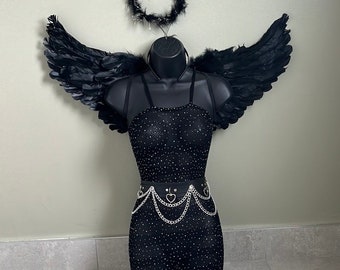 Dark angel Halloween outfit, fallen angel, Halloween outfit, Halloween costume, angel costume, fancy dress, festival outfit, fishnet dress