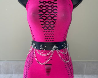 Pink fishnet dress, dark pink festival dress, festival outfit, rave outfit, mesh dress, fishnet dress, pink dress, cut out dress, mesh dress