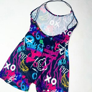 Graffiti playsuit, festival playsuit,romper, rave outfit, playsuit, festival clothing, all in one, festival top, rave outfit, graffiti rompe image 2