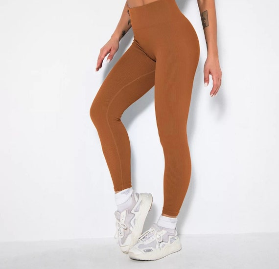 Ribbed Brown Leggings, Thick Leggings, Womens Leggings, Brown Leggings, Winter  Leggings, Seamless Leggings, Trousers -  Canada