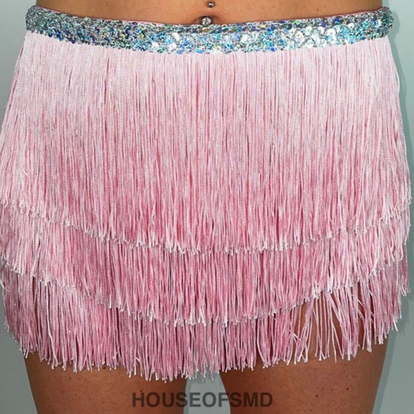 Pink fringe skirt, festival skirt, pink skirt, wrap skirt, diamanté skirt, festival clothing, festival outfit, festival pink skirt