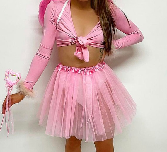 Pink Fluffy Crop Top, Tie Crop Top, Tie up Pink Top, Festival Top, Rave  Outfit, Fur Trim Pink Tie up Top, Pink Crop Top, Fluffy Top, Festiva 