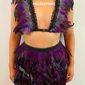 Feather two piece, feather co ord, festival co ord, festival two piece set, festival skirt. Feather skirt, festival outfit, rave outfit, co