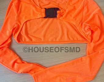 Orange Mesh Langarm Schnalle Crop Top, Festival Crop Top, Netz Crop Top, Neon Orange Top, Festival Outfit, Festival Top