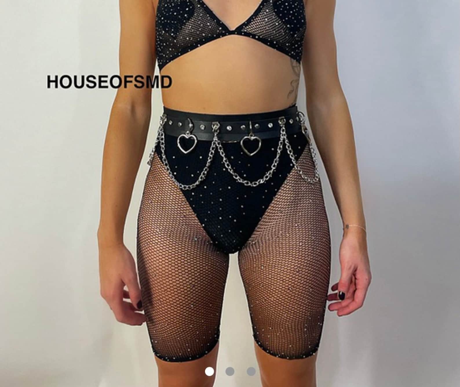 Black Fishnet Shortsrhinestone Shorts Festival Shorts Rave - Etsy