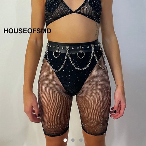 Black Fishnet Shortsrhinestone Shorts 