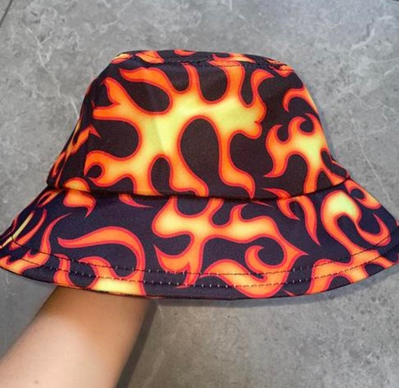 Flame Print Bucket Hat Fire Print 