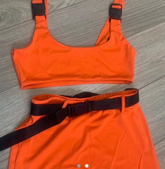 Neon Orange Buckle Up Cutout Bodysuit - Glow In The Dark Store