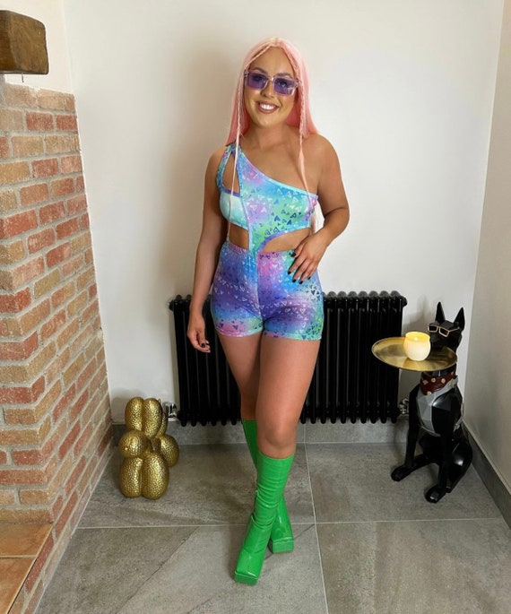 Womens Festival Outfit, Rave Outfit, Womens Two Piece, Bodysuit, Shorts,  Rave Co Ord, Rave Wear, Mesh Shorts, Two Piece, One Shoulder -  Canada