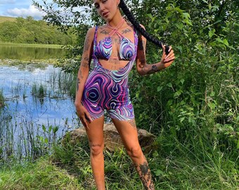 Trippy two piece, festival two piece, festival co ord, festival outfit, unitard, festival unitard, psychedelic outfit, two piece, co ord