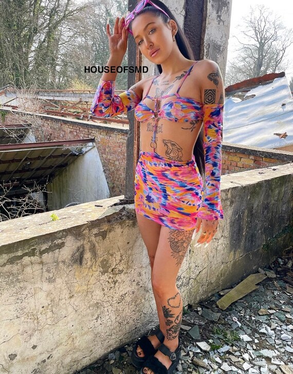 Mesh Long Sleeve Festival Dress Cut Out 