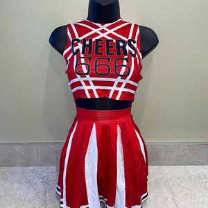 Girls Zombie Cheerleader Costume + Pom Poms Kids Scary Fearleader Halloween