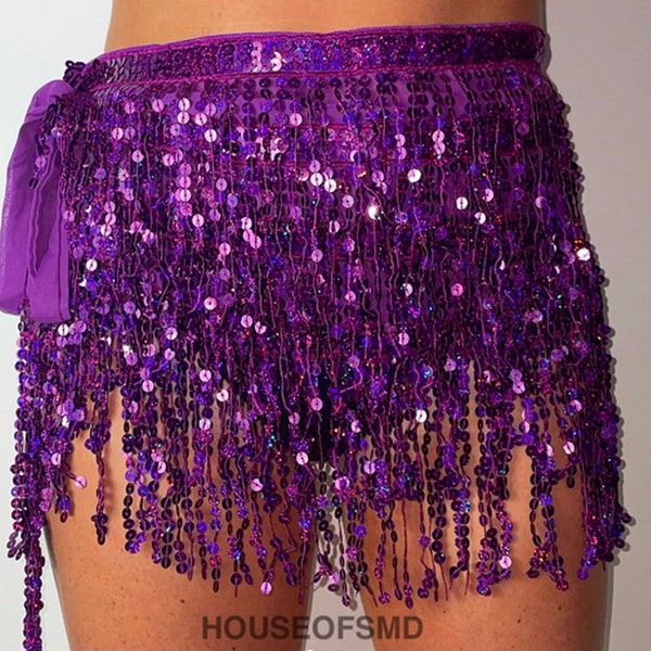 Purple tassel skirt, wrap skirt, sequin skirt, tie up skirt, festival skirt, rave outfit, purple skirt