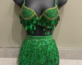 Green Sequin Harness Bralette, Tops