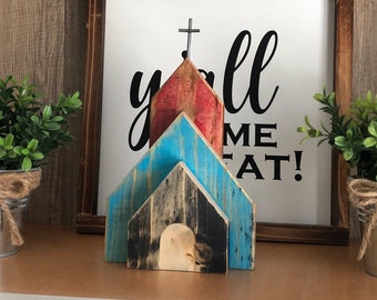 Reclaimed Wood Church Display, Rustic Decoration, Farmhouse Decoration, Easter Decoration, Centerpiece, Free Standing, 7-1/2 H x 5-1/2 W