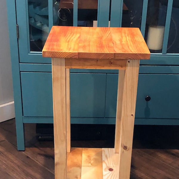 Reclaimed Wood Plant Stand, Wooden End Table, Lamp Stand, Sofa or Coffee Table, Natural Finish Two Tiers and Fully Assembled. 12 x 12 x 24"