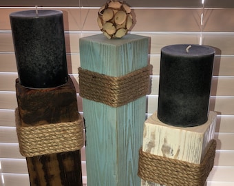 Reclaimed Wood Display Riser, Wood Pillar, Farmhouse Decoration, Plant Stand, Wooden Pedestal, Candle Holder, Centerpiece, Set of 3