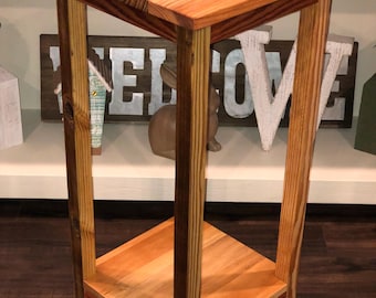 Wood Table, Lamp or Plant Stand, End, Side, Sofa or Coffee Table, Reclaimed Repurposed Wood Rustic Farmhouse Decor. Fully Assembled.