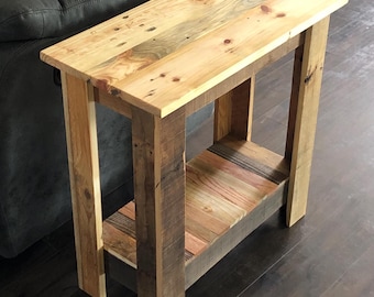 Rustic End Table, Reclaimed Wood Nightstand, Accent, Sofa, Side or Coffee Table, Farmhouse Furniture, Fully Assembled 24x24x12 inches.