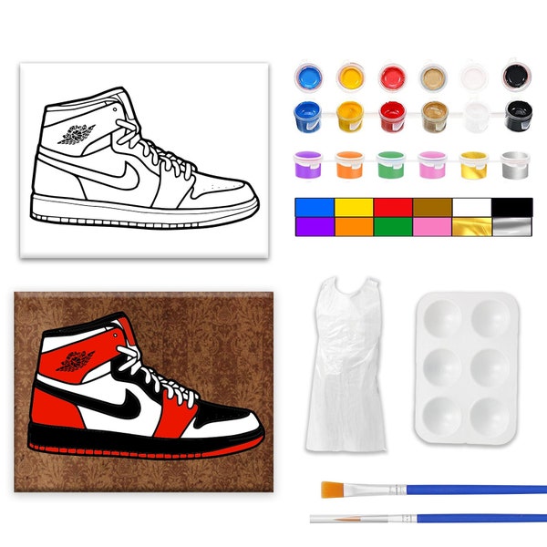 Sneaker Shoe Pre-drawn Canvas Panel 11x14 or 8x10 Cotton Outline For DIY Paint & Sip Party Art Artist Gift
