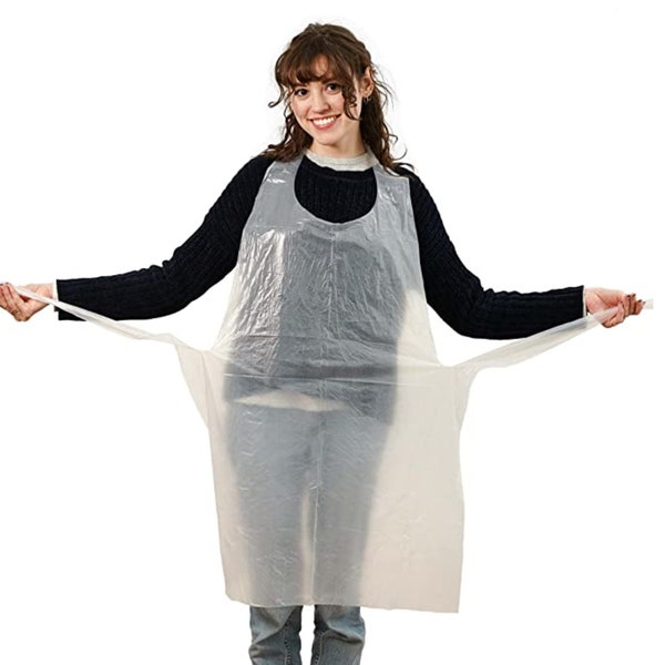 1pc Disposable Painting Smocks Plastic Aprons Waterproof with Extra Long Ties One Size Fits All