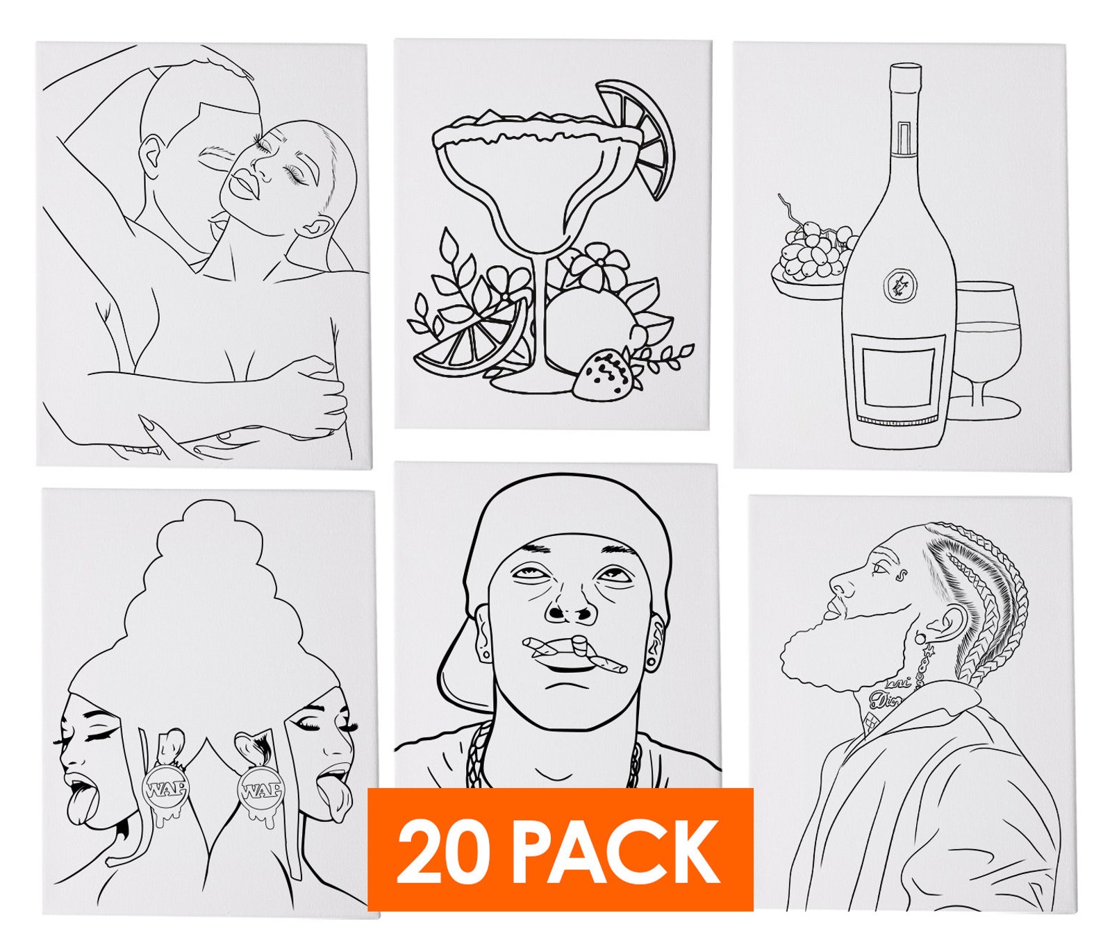 20 Pack Bulk Predrawn Canvases Outline Wholesale Stretched Etsy