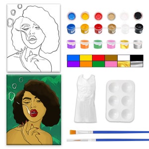Headwrap Pre-drawn Canvas Panel Kit Cotton Outline for DIY Paint & Sip  Party Art Artist Gift Natural Hair 
