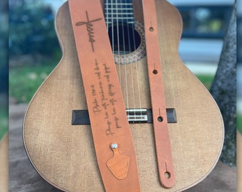 Personalized Leather Guitar Strap, Adjustable, Handmade