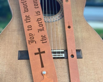 Personalized Leather Guitar Strap: Engraved Band Logo, Adjustable