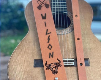 Handmade Custom Leather Guitar Strap: Personalized Musician Gift