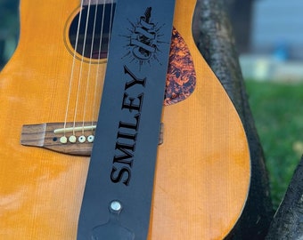 Customizable Leather Guitar Strap, Personalized Musician Gift