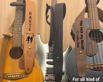 Personalized Leather Guitar Strap, Custom Musician Gift