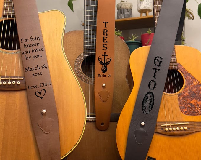 Customizable Leather Guitar Strap - Perfect Valentine's Day Gift for Musicians - Personalized Guitar Strap with Names or Special Message