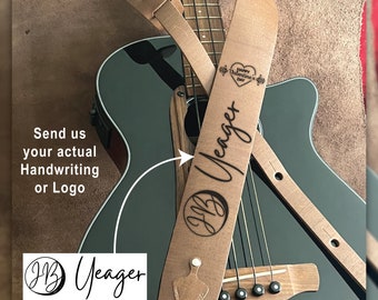 Handmade Leather Guitar Strap: Personalized Logo, Adjustable