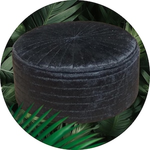 Handmade Black Velvet Muslim Prayer Hat: Islamic Turban Skullcap