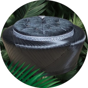 Handmade Black Velvet Islamic Hat: Embroidered Tassel Fez