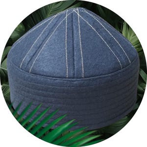 Handmade Navy Blue Felt Turban Hat: Islamic Style Skullcap