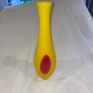 Vintage Bright Mid Century Art Glass Vase Red Dot