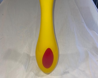 Vintage Bright Mid Century Art Glass Vase Red Dot