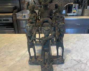 Bronze Figural Group of African Royal Family