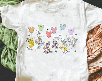Retro Disney Mickey And Friends Signatures Balloons Shirt Disney Vacation Shirt, Magic Kingdom shirt Disneyland Tee, Disneyworld Shirt