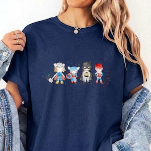 Cute Superhero T-Shirt Kids Watercolor Marvel DC Thor Captain America Batman Spiderman Tee image 1