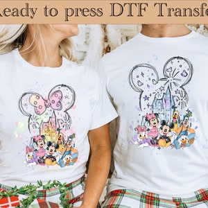 Mickey and Friends Couple Heat Transfer, Disney Ready To Press, Mickey and Minnie Heat Transfer, Disney Watercolor DTF, Disney Trip Transfer