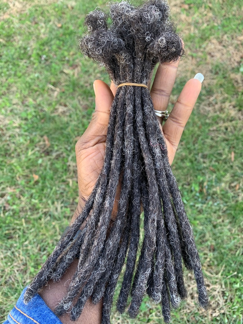 100% Human Hair Dreadlocks Extensions Handmade, Dreadloc, human hair extention locs, Salt & Pepper, 10 Locs per Bundle image 7